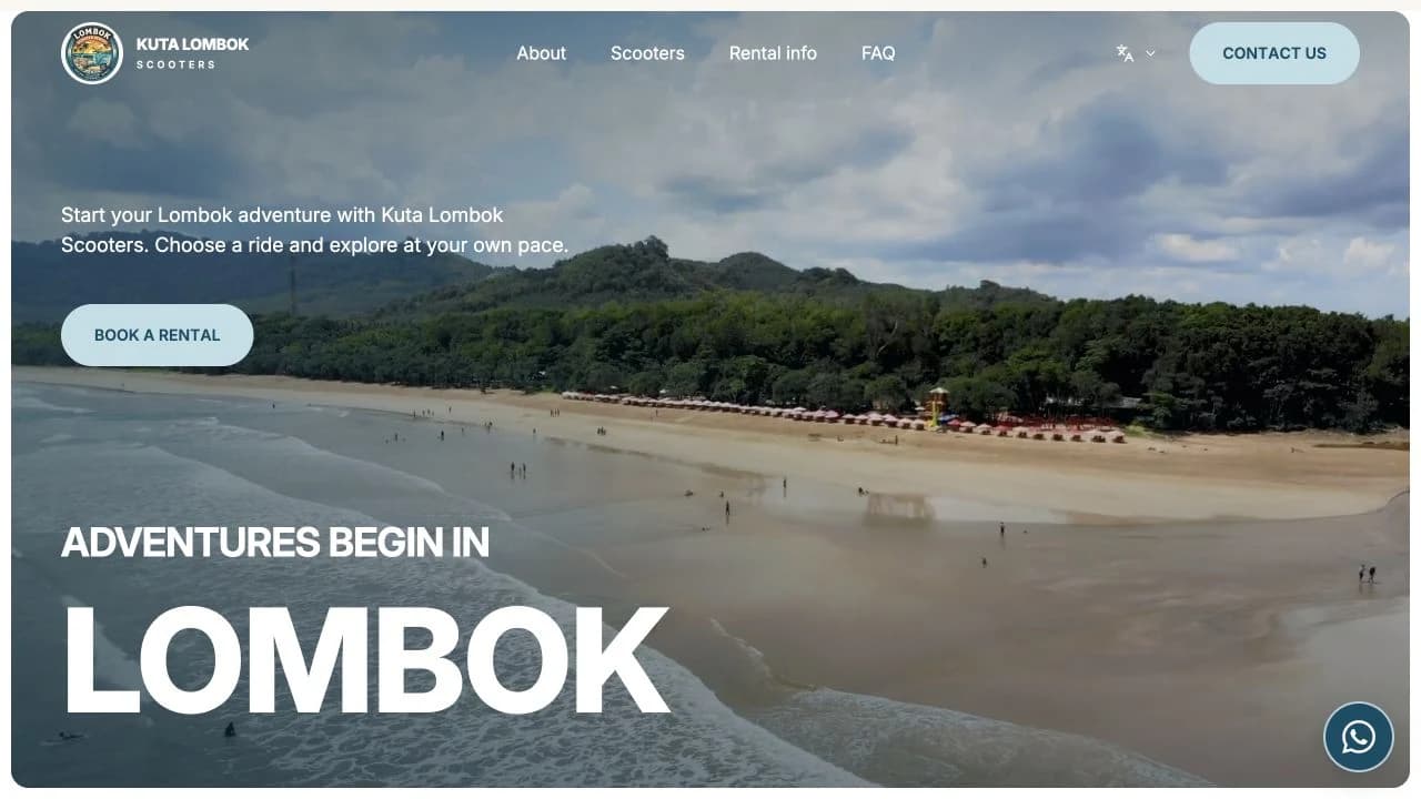 Kuta Lombok Scooters’ actual coastal storefront and booking entry